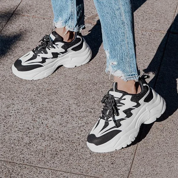 Women Black And White Color Block Chunky Sneakers