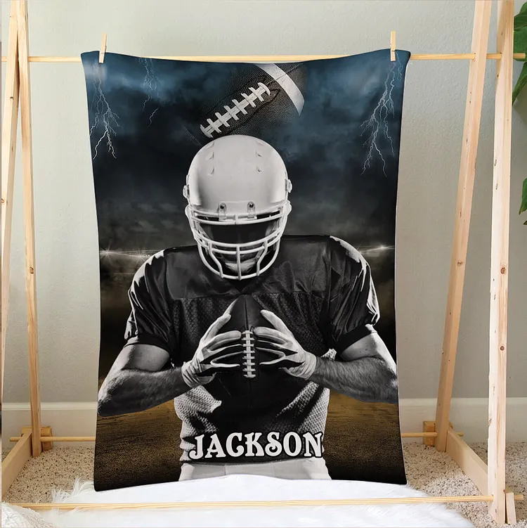 Personalized Football Blanket, Football Player Soft Cozy Blankets | BKKid418