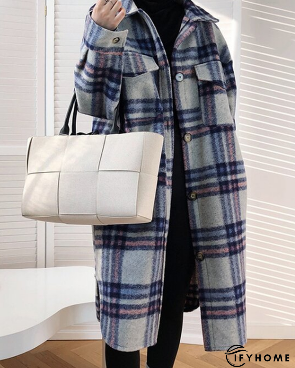 Vintage Long Sleeve Checkered/plaid Fleece Coat | IFYHOME