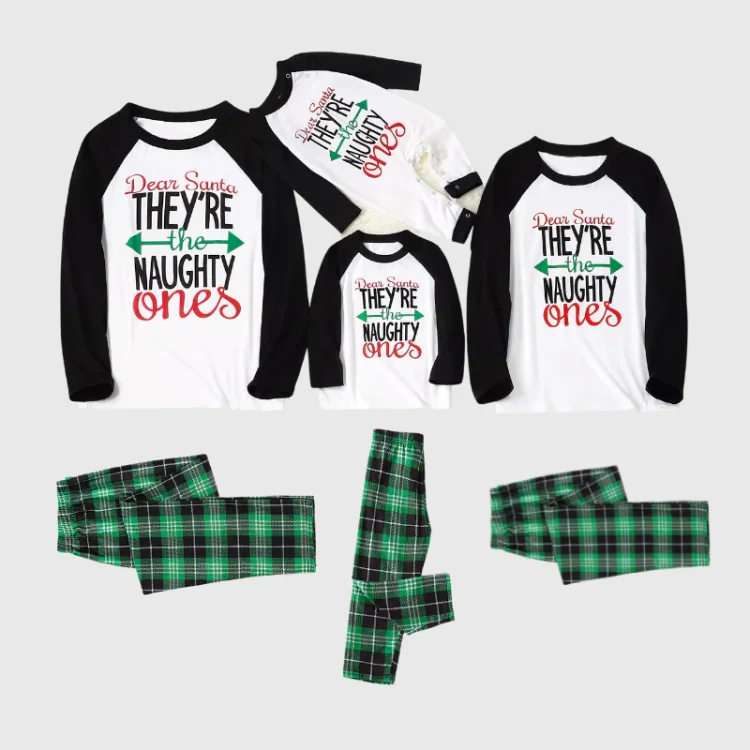 Christmas Letter Green Plaid Family Matching Pajamas Sets