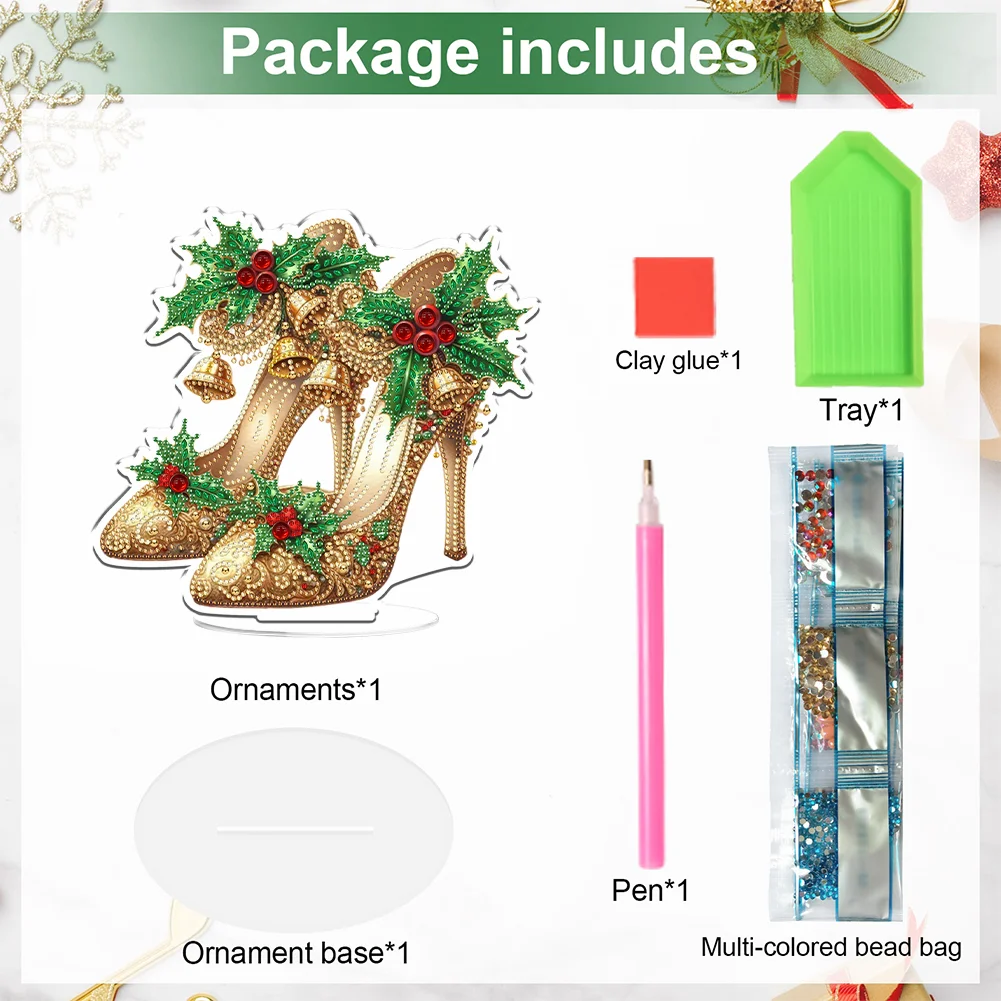 2D Flat Xmas High Heels DIY Acrylic Desktop Diamond Art Kits for Adults Beginner