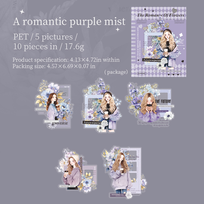 Journalsay 10 Sheets The Romance of A Bouquet Series Vintage Character Flower Landscape PET Sticker