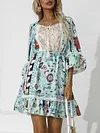 Half Sleeve Floral Print Split-Joint Empire A-Line Mini Dress