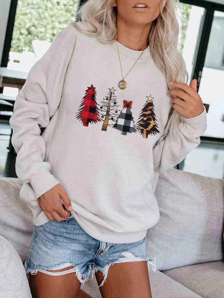 Christmas Tree Leopard Printed Pullover Sweatshirt