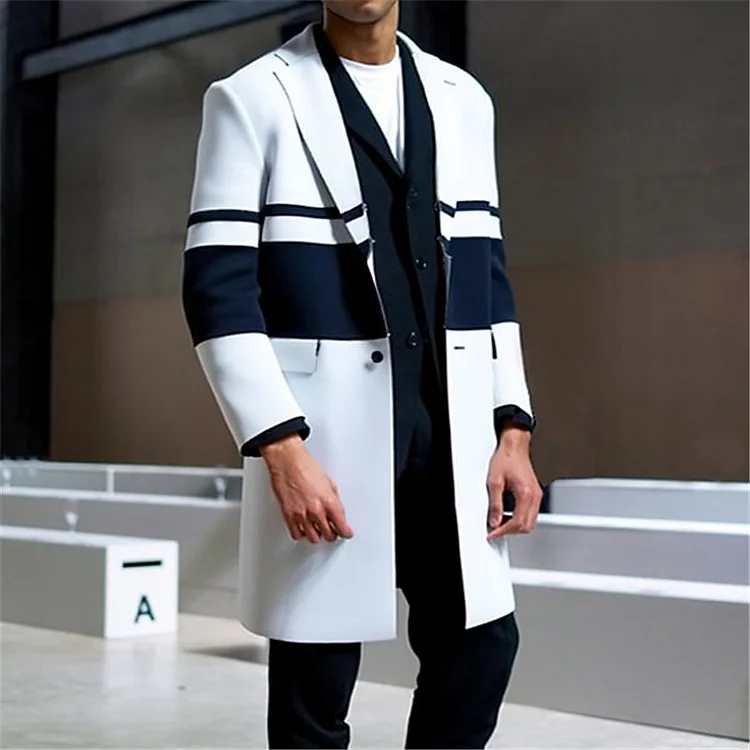 Comstylish Men's Single Breasted Stripe Printed Graphic Coat