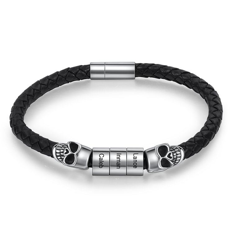 Pulsera de calavera de hueso pulsera de hombre con 3 nombres personalizados
