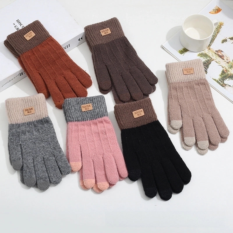 Alpaca Wool Knitted Touch Screen Gloves Women's Full-finger Warm Padded Velvet Lovers Gloves Korean Winter Riding Gloves