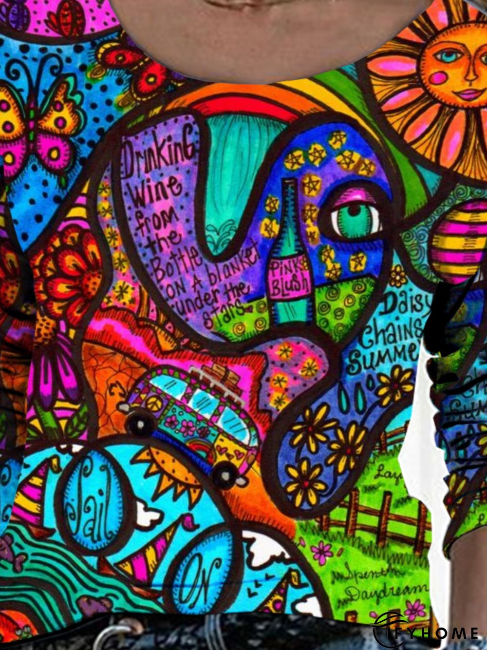 Casual Long Sleeve Round Neck Printed Top Tunic T-Shirt | IFYHOME