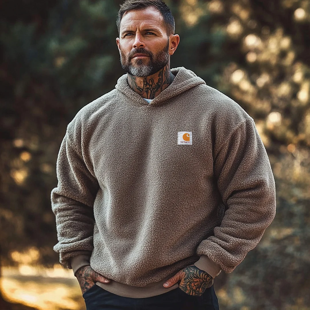 Men's Vintage Solid-colored Teddy Fleece Hoodie