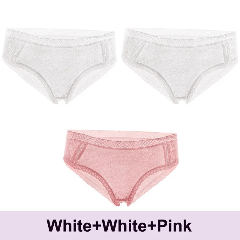 3PCS/Set Lace Panties Sexy Underwear Women's Panties Female Underpants  Floral Briefs For Woman Low-Rise Pantys Intimates M L XL
