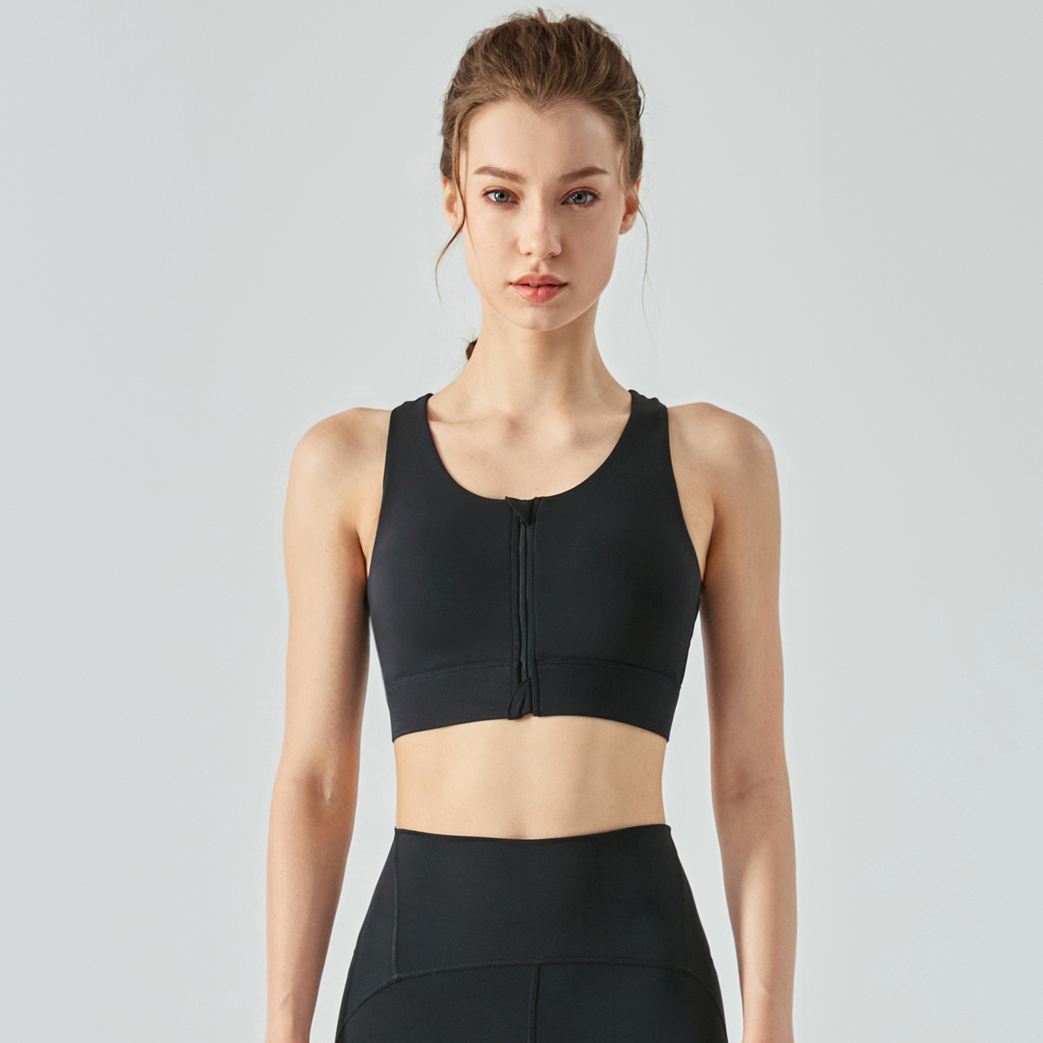 Buy Hergymclothing Black high support shockproof front zip workout sports bra with removable cups online