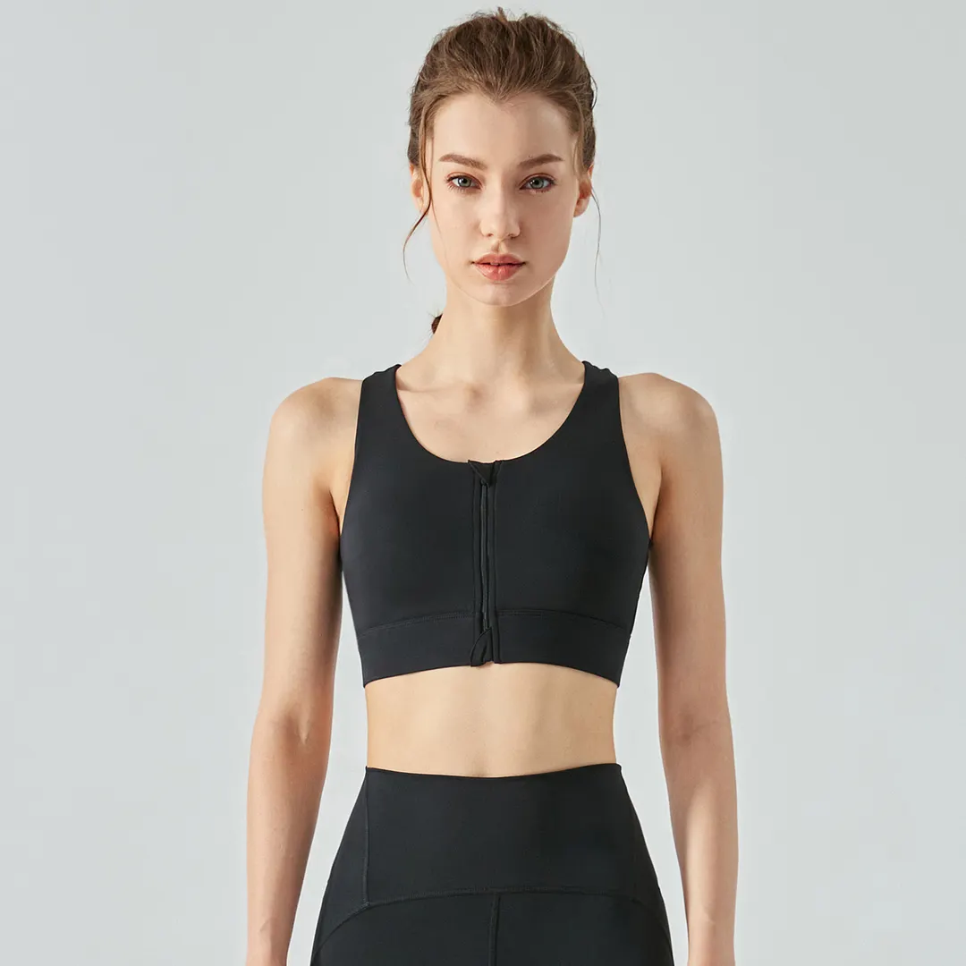 Buy Hergymclothing Black high support shockproof front zip workout sports bra with removable cups online