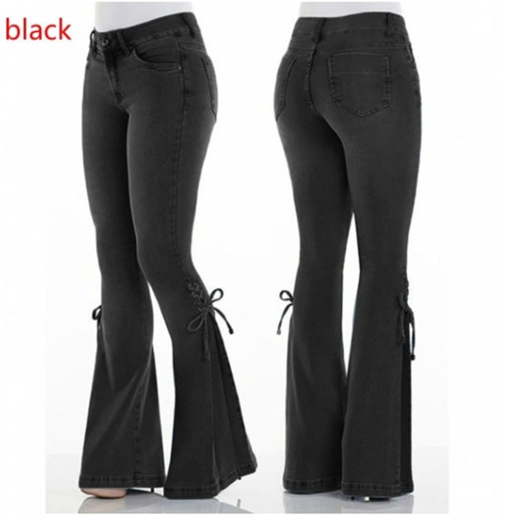 Sexy Women's Jeans Mid-waist Lace-up Denim Pants Stretch