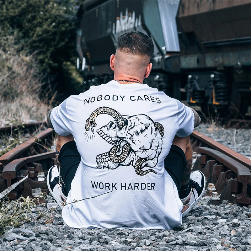 UPRANDY Nobody Cares Work Harder Skull Printed Men's T-shirt -  UPRANDY