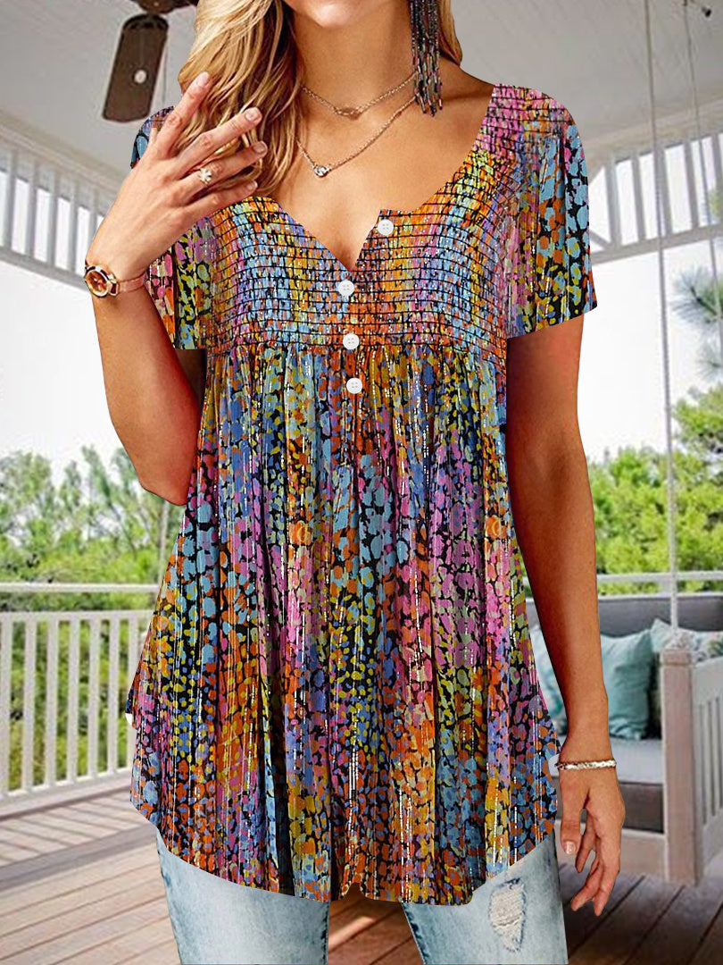 Women Long Sleeve V-neck Graphic Floral Printed Top