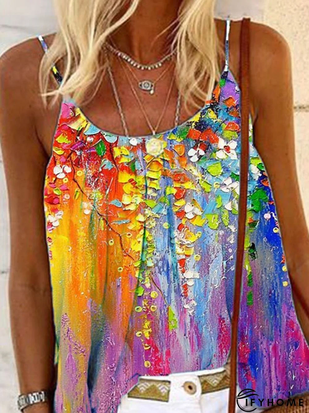 Floral-Print Sleeveless Spaghetti Tunic Top | IFYHOME