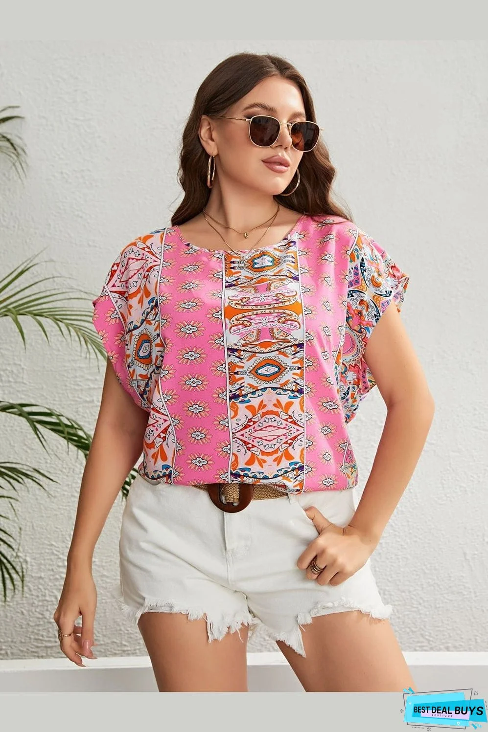 Honey Plus Size Printed Round Neck Blouse