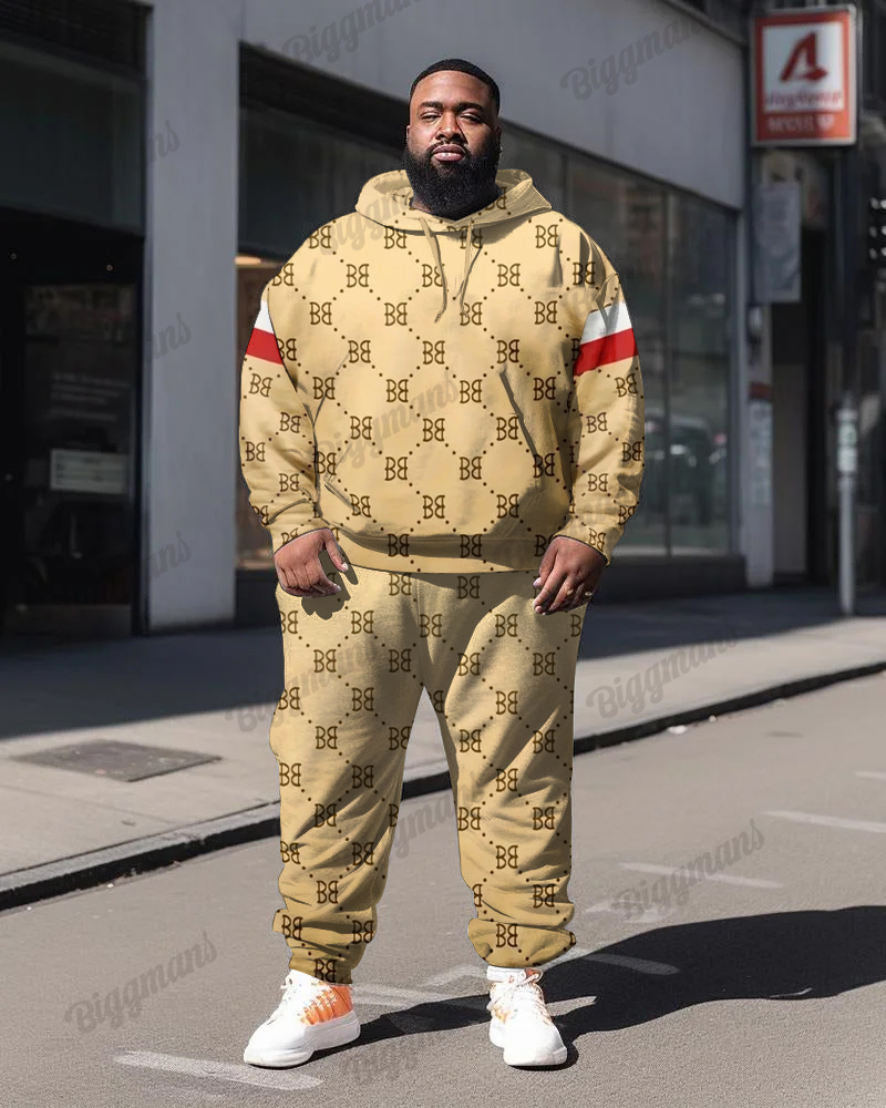 Men's Casual Polka Dot Letters Print Plus Size Hoodie Suit