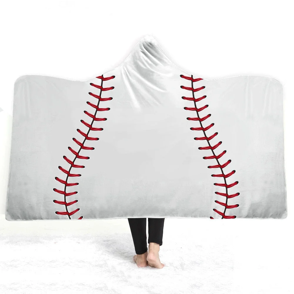 Hooded Blanket 3D Printed Baseball For Home Sofa Sherpa Fleece Hoodie Blanket Microfiber Throw Blanket For Adults Drop Shipping