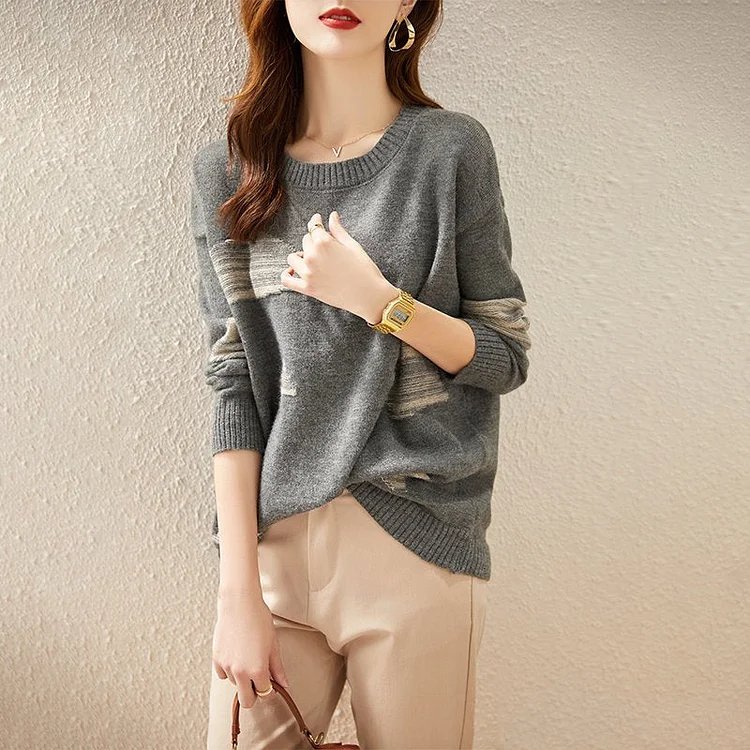 Casual Cotton-Blend Shift Long Sleeve Sweater QueenFunky