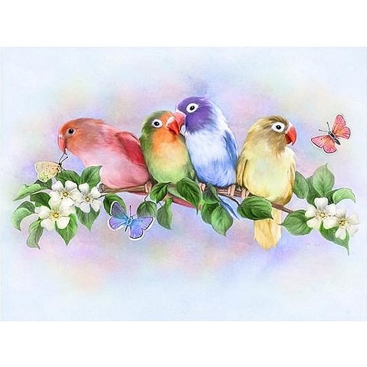 Peinture de diamant - rond complet - oiseaux colorés
