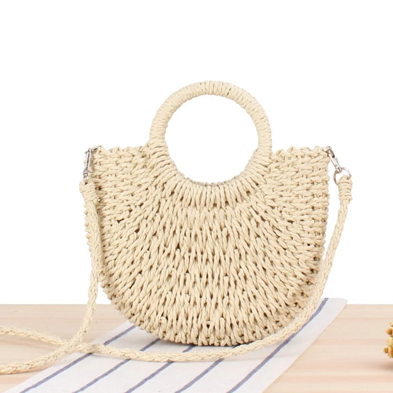 Handmade Half-Round Rattan Woven Straw Bag Summer Women Messenger Crossbody Bags Girls Small Beach Handbag 2020