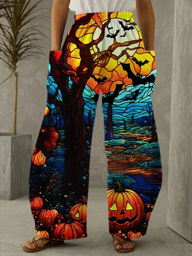 Halloween Pumpkin Printed Women's Pants