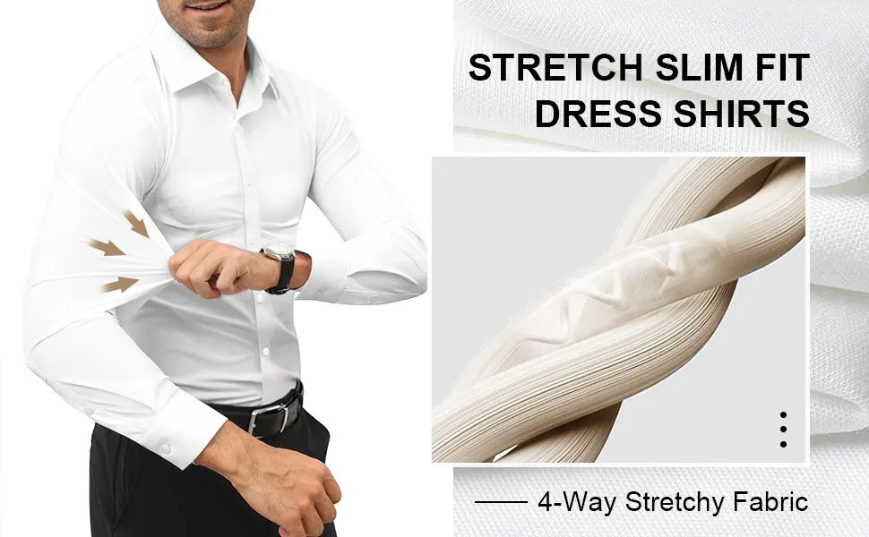 Elencoco Slim Fit Big and Tall Mens Button Down Shirt Stretch Mens Dress Shirts Long Sleeve Muscle Fit Dress Shirts for Men,Shop tiktok store,Going out outfit,Boyfriend gifts,Gifts for him