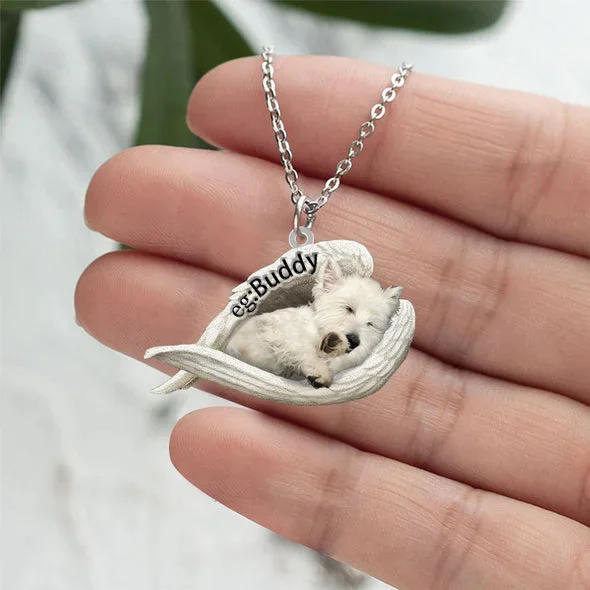 Personalized West highland white terrier Sleeping Angel Stainless Steel Necklace