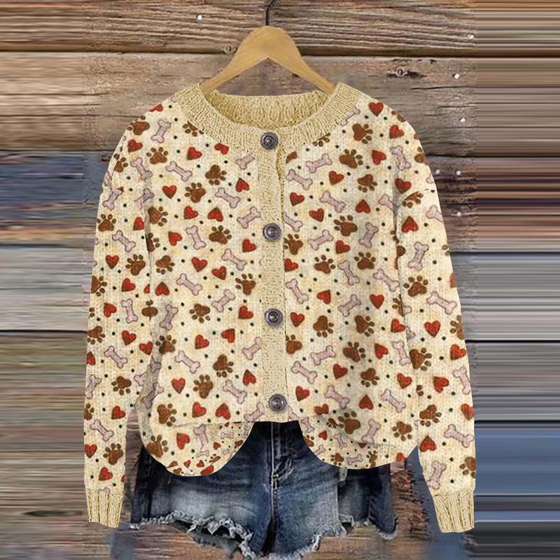 Comstylish Vintage Dog Pal Graphic Knitted Cardigan Sweater