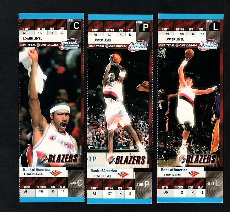 4 DIFFERENT PORTLAND TRAILBLAZER COLOR PLAYER Photo Poster painting PLAYOFF TICKET STUBS