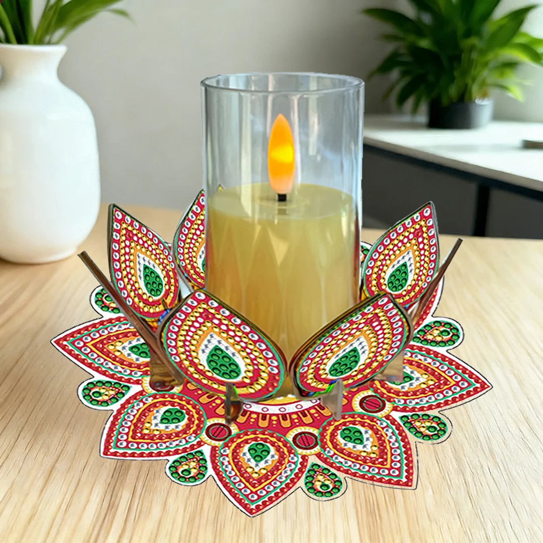 Mandala Lotus-J Acrylic DIY Diamond Painting Candle Holders Without Candles Crystal Painting Tealight Candle Stand Table Centerpiece for Adults Beginners Home Party Decor