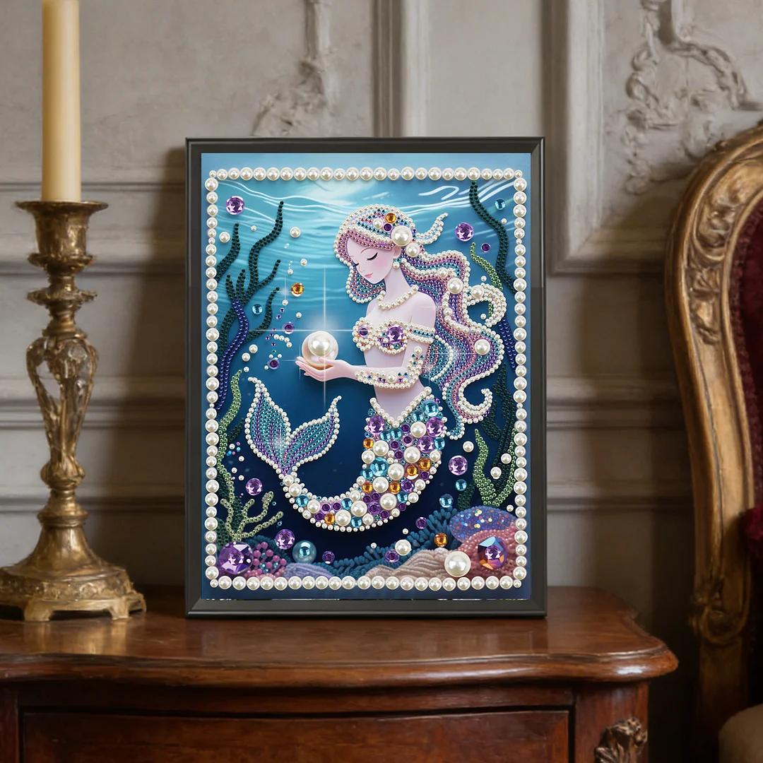 Blue Mermaid DIY Partial Diamond Pearl Painting Art Kits 30x40cm Special Shape Pearl Gem Paintings Picture Arts Craft for Adults Beginners Home Wall Decor