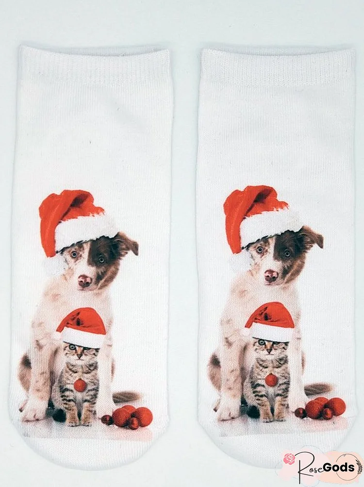 Christmas 3D Cat Pattern High Stretch Cotton Socks Festive Party Decorations Xmas Socks