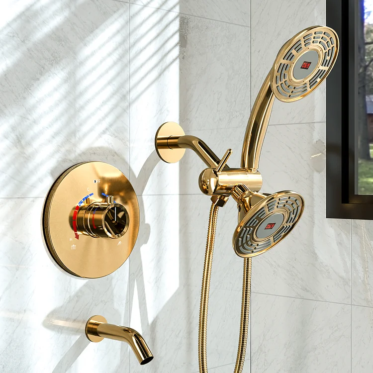 SFS-1020-GD5 EVERSTEIN Digital Display Thermostatic Shower Head Faucet Set with Rough-in Valve in Brushed Gold