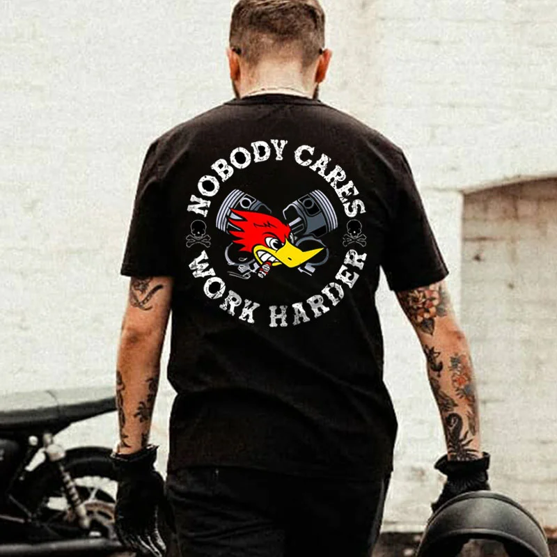 NOBODY CARES WORK HARDER Hot Rod Bird Print Men's T-shirt