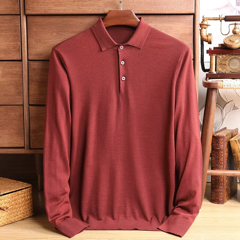 Oocharger Grade 6 Colors Men's Polo Collar Knit Sweater 2023 New Arrivals Autumn Solid Colors Business Casual Wool Knit Pullovers