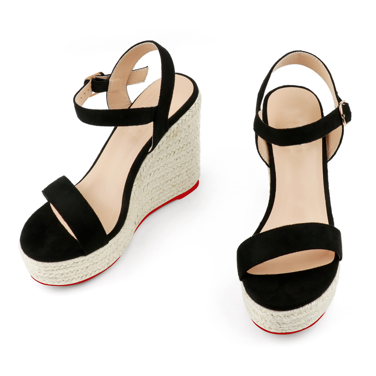 115mm/4.5" Women's Wedge Shoes Heeled Sandals High Platform Open Toe Ankle Strap Red Bottom Sandals-MERUMOTE