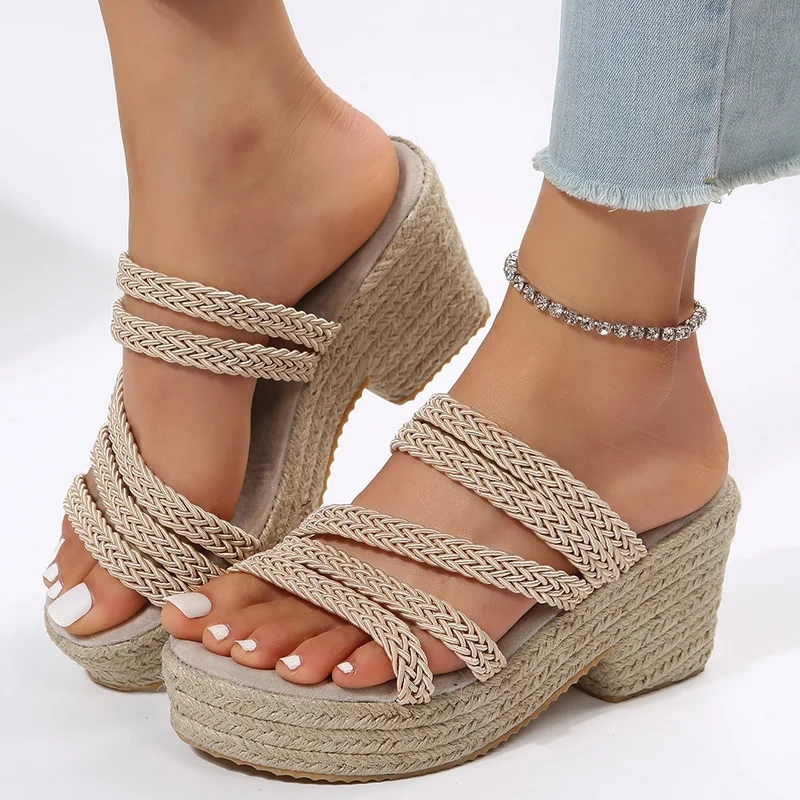 Zhungei Women's Chunky Platform Sandals Thick Bottom Rivet Espadrilles Women Shoes 2024 Summer Weaving Gladiator Sandals Woman Plus Size