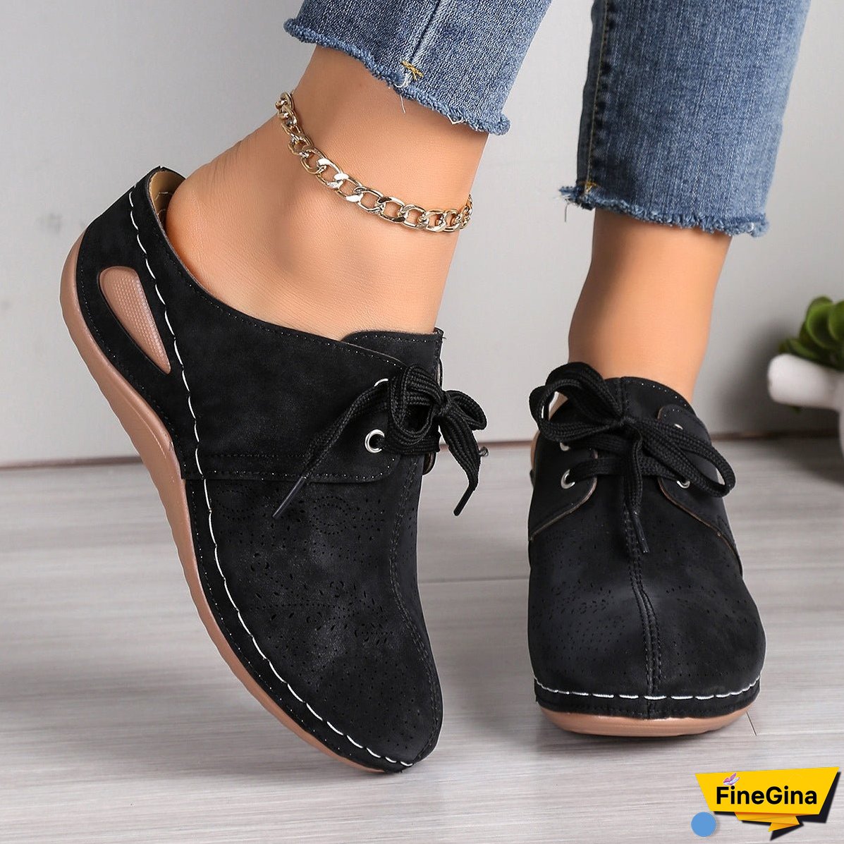 Lace-Up Round Toe Wedge Sandals