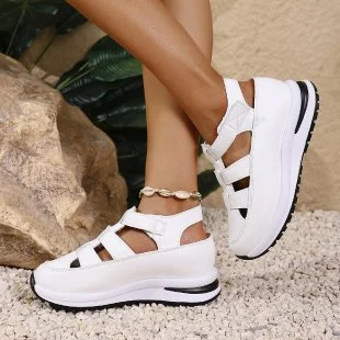 Yyvonne New Slope Hedley Sandals Bag Head Hollow Breathable Female Large Size Loose Cake Thick-Soled Magic Stick Casual Sandals