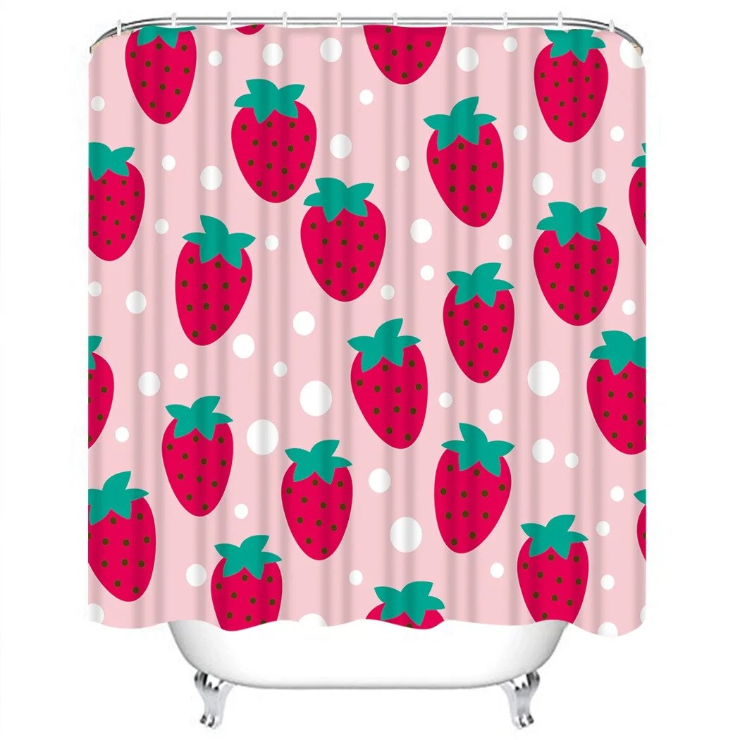 Fruit Shower Curtain With Hooks for Bathroom Cute Strawberry Waterproof Polyester Bath Shower Curtain Set Home Bathroom Decor