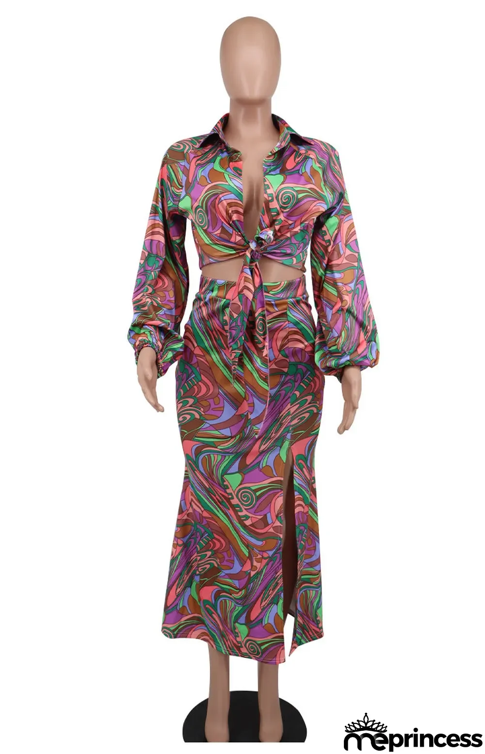 Fashion Spring Casual Print Long Sleeve Two-Piece Women's Skirt Set