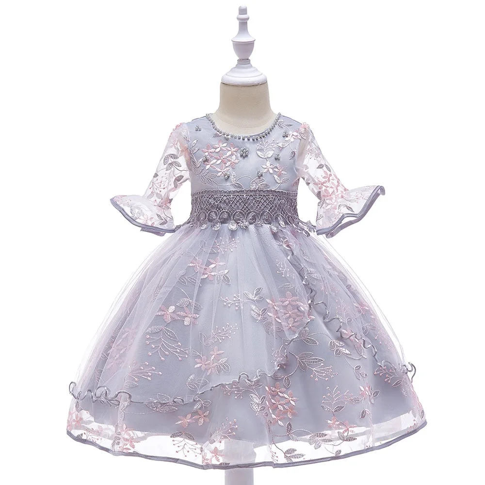 2022  Flower Embroidery Dress For Girls Children Clothing Kids Clothes Wedding Party Princess Dresses Gown Costume 8 10 Years