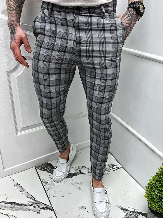 Casual Grey Plaid Pant