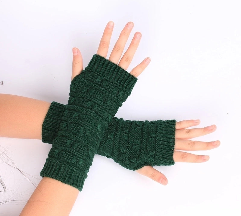 Wool Gloves Winter Cold-proof Knitted Warm Half-finger Computer Gloves Autumn And Winter Women’s Thickened Winter Sleeves