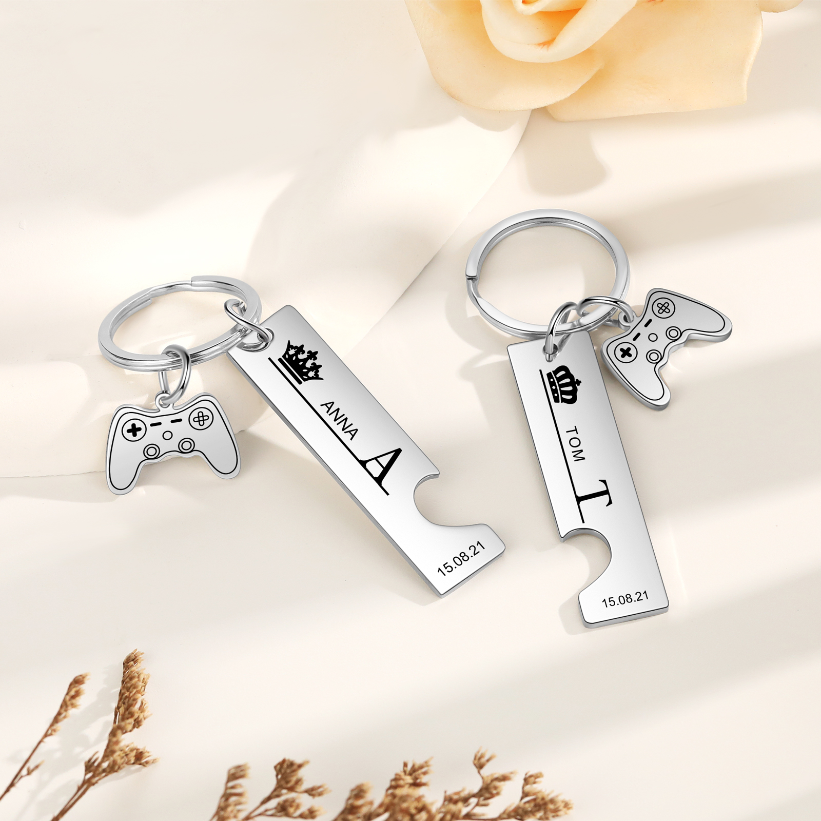 Personalised Couple Keychain Custom 2 Names & 2 Letters & Date Keyring Game Console Valentine's Day Gift for Him/Her-Jessemade AU