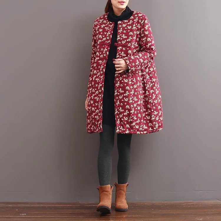 winter pink floral warm cotton down jackets coats Chinese elements