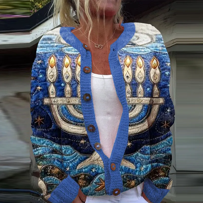 Women's Hanukkah Print Cozy Knit Sweater