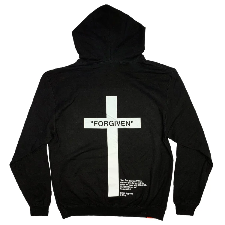 Sinner Forgiven Print Graphic Black Pullover Hoodie